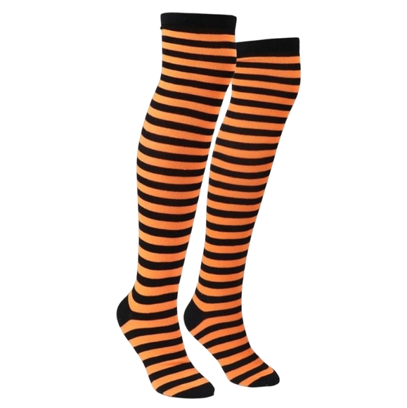 Over the Knee Striped Socks Black Purple Lavender OTK Thigh High Goth - Picture 9 of 10